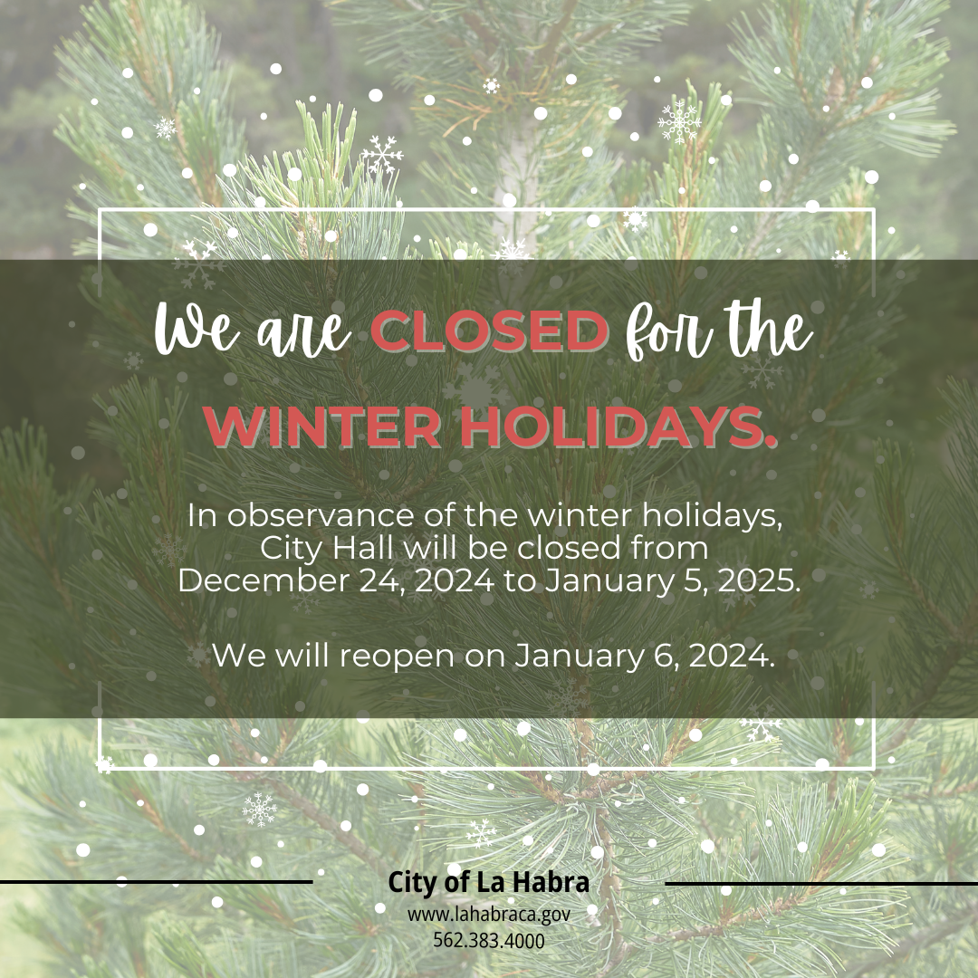 image describing closure dates of city hall for winter recess